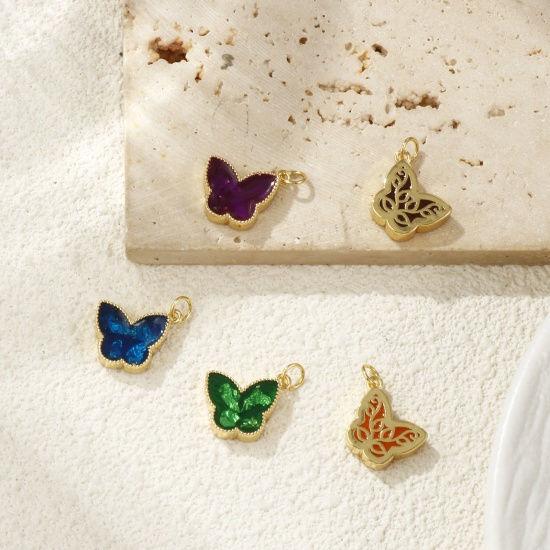 Bild von 1 Piece Eco-friendly Brass Charms 18K Real Gold Plated Enamel Butterfly Animal Foil 17mm x 16mm