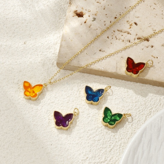 Bild von 1 Piece Eco-friendly Brass Charms 18K Real Gold Plated Enamel Butterfly Animal Foil 17mm x 16mm