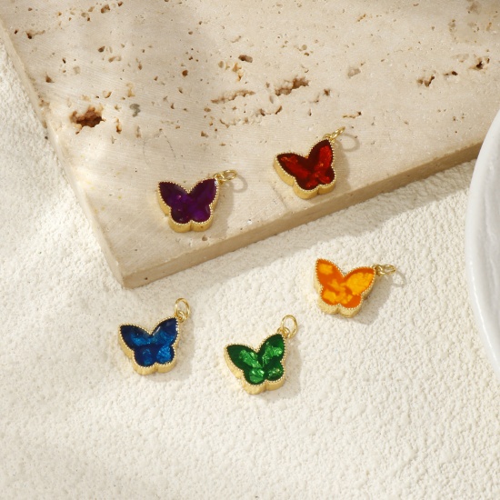 Bild von 1 Piece Eco-friendly Brass Charms 18K Real Gold Plated Enamel Butterfly Animal Foil 17mm x 16mm