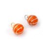 Picture of 2 PCs Eco-friendly Brass Sport Charms Real Gold Plated Orange Enamel Basketball 3D 16mm x 11mm