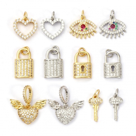 1 Piece Eco-friendly Brass & Cubic Zirconia Charms Real Gold Plated Micro Pave