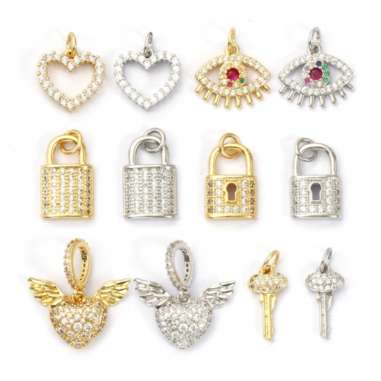 Bild von Umweltfreundlich Messing + Kubisch Zirkonia Charms Echtgold plattiert Micro Pave