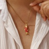 Изображение 18K Real Gold Plated Box Chain Fish Animal Pendant Charm Necklace, 304 Stainless Steel 45cm(17.7") + 5cm(2"), For Women, Enamel 3D, Stylish Ocean Jewelry Gift, Eco-friendly PVD Vacuum Plating