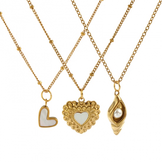 Immagine di 18K Vero Oro Placcato Collana con Ciondolo, 304 Acciaio Inossidabile 45cm + 5cm, Per Donne, Elegante San Valentino Regalo, Placcatura Sottovuoto PVD Ecologica, 1 Pz