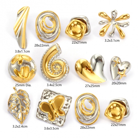 Bild von 1 Pair Eco-friendly PVD Vacuum Plating Dainty Exquisite 18K Real Gold Plated & Silver Tone 304 Stainless Steel Two Tone Ear Post Stud Earrings For Women Gift
