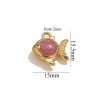Picture of Vacuum Plating 304 Stainless Steel Ocean Jewelry Charms 18K Gold Plated Enamel Goldfish Glitter 15.5mm x 15mm