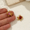 Picture of Vacuum Plating 304 Stainless Steel Ocean Jewelry Charms 18K Gold Plated Enamel Goldfish Glitter 15.5mm x 15mm