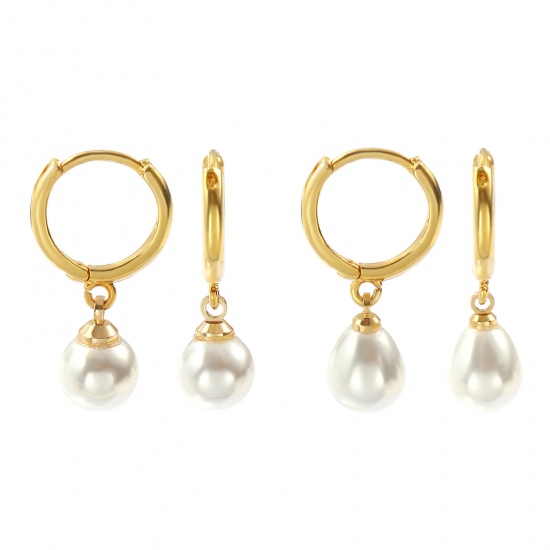 Immagine di 1 Paio Ecologico Elegante Squisito 18K Vero Oro Placcato Bianco Ottone Perla Imitato Acrilico Orecchino Per Donne Regalo