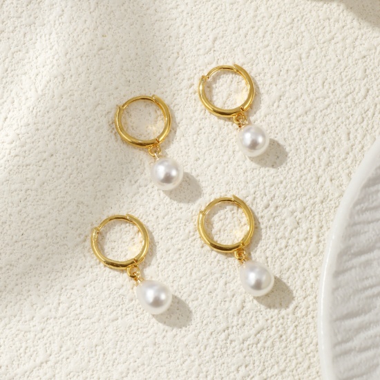Immagine di 1 Paio Ecologico Elegante Squisito 18K Vero Oro Placcato Bianco Ottone Perla Imitato Acrilico Orecchino Per Donne Regalo