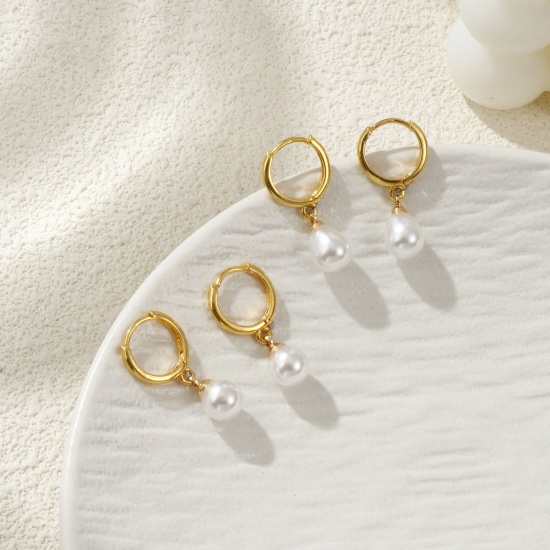 Immagine di 1 Paio Ecologico Elegante Squisito 18K Vero Oro Placcato Bianco Ottone Perla Imitato Acrilico Orecchino Per Donne Regalo