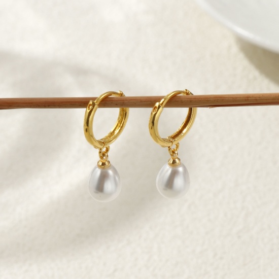 Immagine di 1 Paio Ecologico Elegante Squisito 18K Vero Oro Placcato Bianco Ottone Perla Imitato Acrilico Orecchino Per Donne Regalo