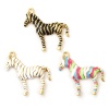 Picture of Eco-friendly PVD Vacuum Plating 304 Stainless Steel Pendants 18K Real Gold Plated Enamel Horse Animal Stripe 4.3cm x 4.2cm