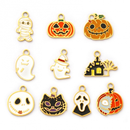 Picture of Eco-friendly PVD Vacuum Plating 304 Stainless Steel Halloween Charms 18K Real Gold Plated Enamel