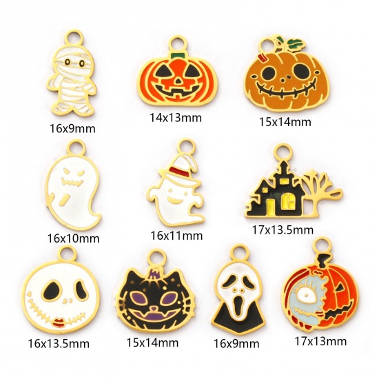 Picture of Eco-friendly PVD Vacuum Plating 304 Stainless Steel Halloween Charms 18K Real Gold Plated Enamel