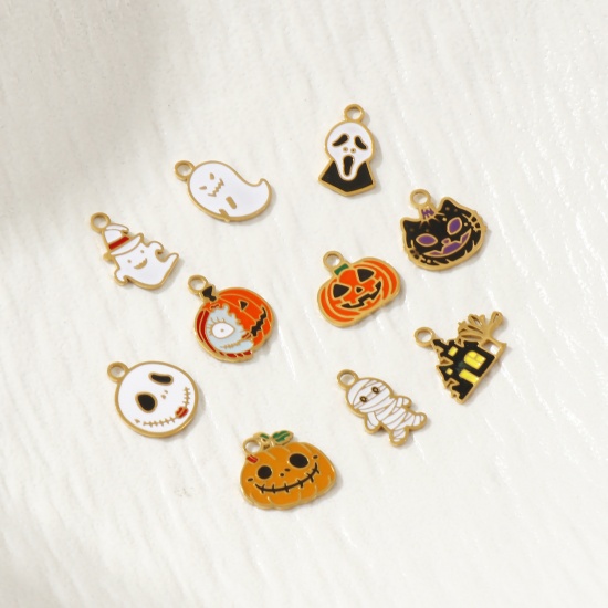 Picture of Eco-friendly PVD Vacuum Plating 304 Stainless Steel Halloween Charms 18K Real Gold Plated Enamel