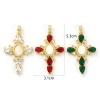 Picture of 1 Piece Eco-friendly Shell & Brass & Cubic Zirconia Religious Pendants 18K Real Gold Plated White Cross Virgin Mary 5.3cm x 3.1cm
