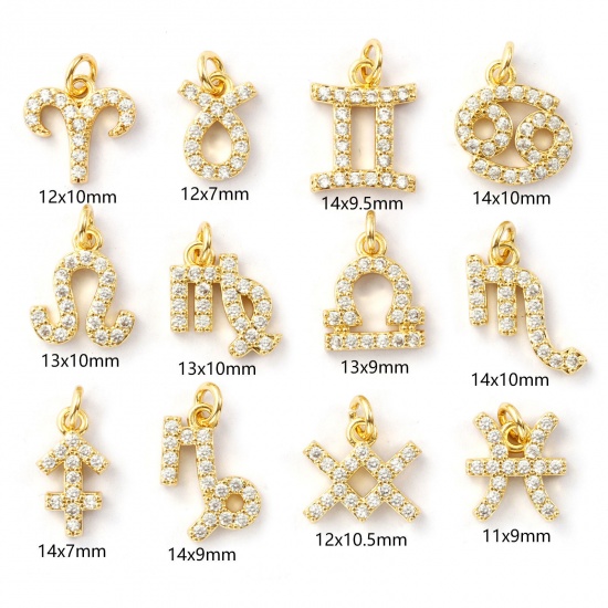 Immagine di 2 Pz Ecologico Ottone Ciondoli 18K Vero Oro Placcato Costellazione Micro Spianare Trasparente Cubic Zirconiae