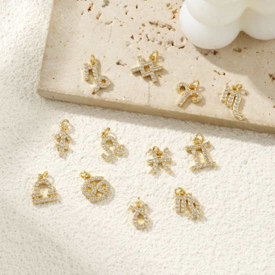 Immagine di 2 Pz Ecologico Ottone Ciondoli 18K Vero Oro Placcato Costellazione Micro Spianare Trasparente Cubic Zirconiae