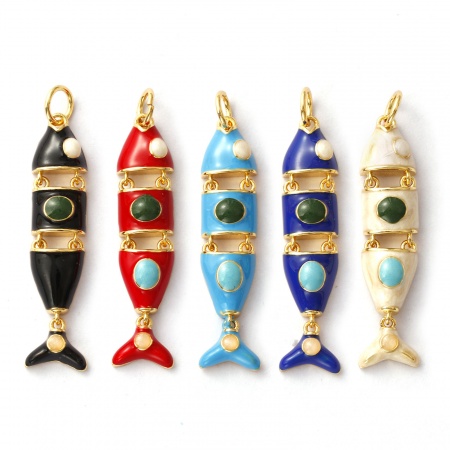 1 Unidad Respetuoso del Medio Ambiente Latón Joyería del océano Colgantes 18K Oro Real Chapado Esmalte Pez Movible 3.6cm x 0.8cm