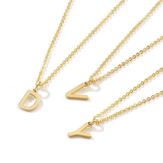 Picture of 18K Real Gold Plated Link Cable Chain Pendant Charm Necklace, Brass 45cm(17.7") + 5cm(2"), For Women, Message " A-Z " Minimalist Capital Alphabet Initial Letter Name Gift, Eco-friendly