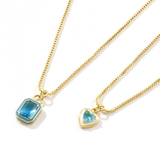 Picture of 18K Real Gold Plated Box Chain Pendant Charm Necklace, Brass & Glass 45cm(17.7") + 5cm(2"), For Women, Enamel Minimalist Exquisite Gift, Eco-friendly
