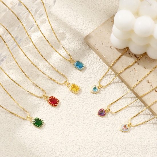 Picture of 18K Real Gold Plated Box Chain Pendant Charm Necklace, Brass & Glass 45cm(17.7") + 5cm(2"), For Women, Enamel Minimalist Exquisite Gift, Eco-friendly
