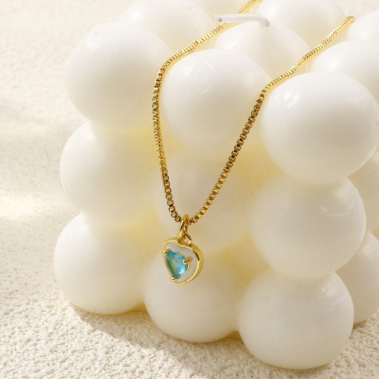 Picture of 18K Real Gold Plated Box Chain Pendant Charm Necklace, Brass & Glass 45cm(17.7") + 5cm(2"), For Women, Enamel Minimalist Exquisite Gift, Eco-friendly