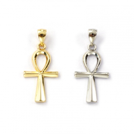 2 Pz Ecologico Ottone Religione Ciondoli Pendenti Vero Oro Placcato Croce Egiziana Filigrana 28mm x 13mm