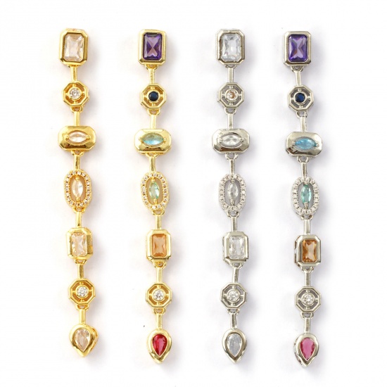Bild von 1 Piece Brass & Cubic Zirconia Pendants Multicolor Tassel Movable 8.3cm x 0.9cm