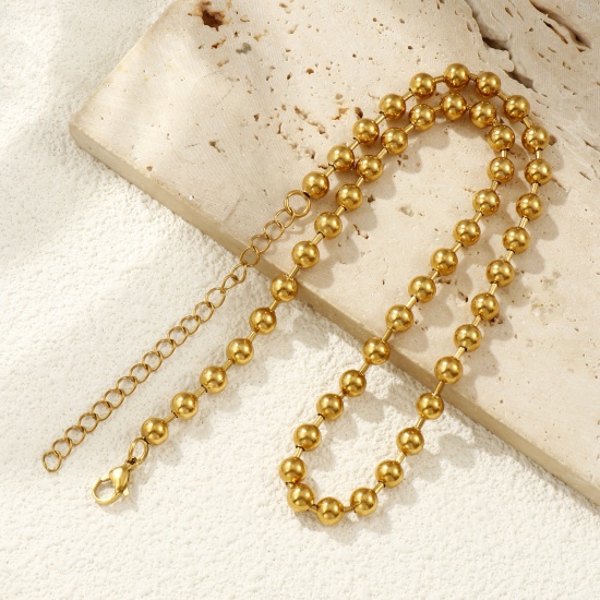 Immagine di 1 Pz 18K Vero Oro Placcato Catena a Pallini Collana, 304 Acciaio Inossidabile Per Donne, Minimalista Squisito Regalo, Placcatura Sottovuoto PVD Ecologica