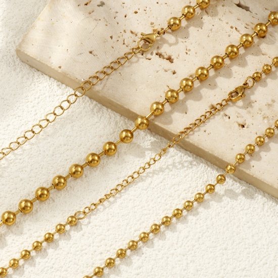 Immagine di 1 Pz 18K Vero Oro Placcato Catena a Pallini Collana, 304 Acciaio Inossidabile Per Donne, Minimalista Squisito Regalo, Placcatura Sottovuoto PVD Ecologica