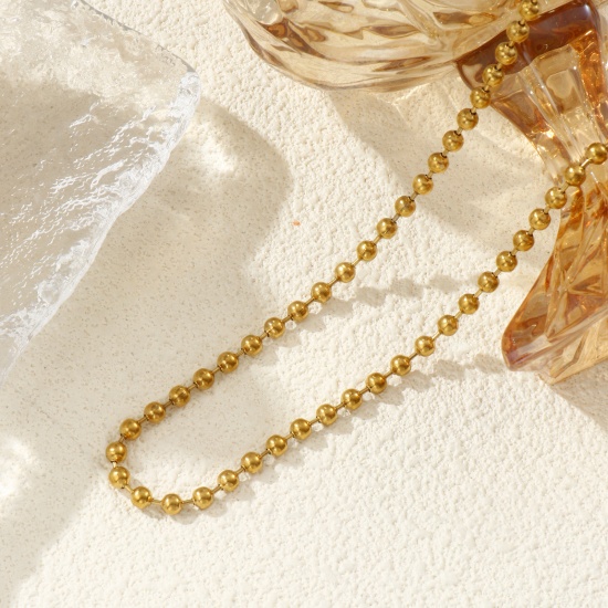 Immagine di 1 Pz 18K Vero Oro Placcato Catena a Pallini Collana, 304 Acciaio Inossidabile Per Donne, Minimalista Squisito Regalo, Placcatura Sottovuoto PVD Ecologica