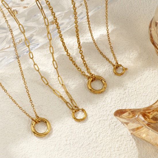 Immagine di 1 Pz 18K Vero Oro Placcato Collana, 304 Acciaio Inossidabile Per Donne, Minimalista Squisito Regalo, Placcatura Sottovuoto PVD Ecologica