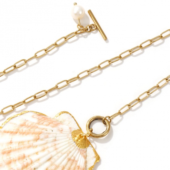 Immagine di 18K Vero Oro Placcato Catena a Graffetta Collana con Ciondolo, 304 Acciaio Inossidabile & Conchiglie Naturali 45cm, Per Donne, Naturale Elegante Casuale Regalo, Placcatura Sottovuoto PVD Ecologica, 1 Pz