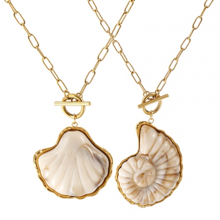 18K Real Gold Plated Paperclip Link Chain Pendant Charm Necklace, 304 Stainless Steel & Resin 45cm(17.7"), For Women, Creamy-White Dainty Casual Gift, Eco-friendly PVD Vacuum Plating