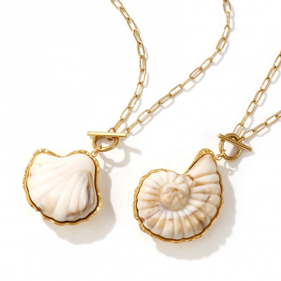 Immagine di 18K Vero Oro Placcato Catena a Graffetta Collana con Ciondolo, 304 Acciaio Inossidabile & Resina 45cm, Per Donne, Bianco Sporco Elegante Casuale Regalo, Placcatura Sottovuoto PVD Ecologica, 1 Pz