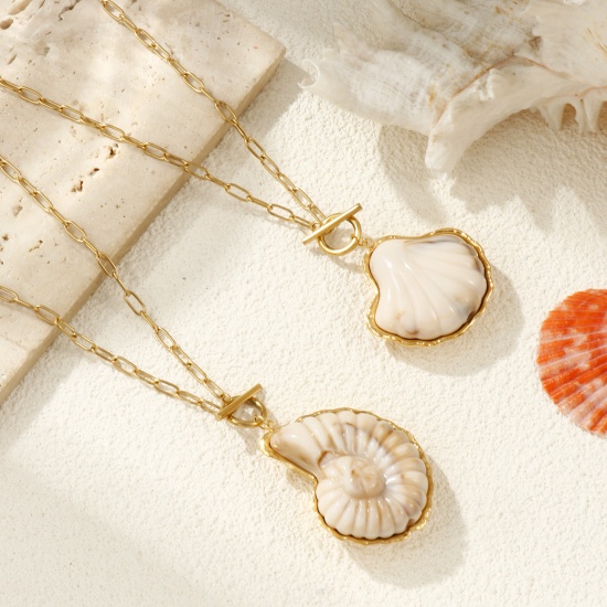 Immagine di 18K Vero Oro Placcato Catena a Graffetta Collana con Ciondolo, 304 Acciaio Inossidabile & Resina 45cm, Per Donne, Bianco Sporco Elegante Casuale Regalo, Placcatura Sottovuoto PVD Ecologica, 1 Pz