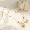 Picture of 18K Real Gold Plated Paperclip Link Chain Pendant Charm Necklace, 304 Stainless Steel & Resin 45cm(17.7"), For Women, Creamy-White Dainty Casual Gift, Eco-friendly PVD Vacuum Plating