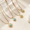 Bild von 18K Echtgold plattiert Quadratische Schlangenkette Anhänger Halskette, 304 Edelstahl 45cm + 5cm, Für Frauen, Cyan Mit Harz Imitat Howlith Cabochons, Böhmischer Stil Ethnischer Stil Geschenk, Umweltfreundliche PVD-Vakuumbeschichtung