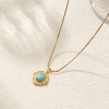 Bild von 18K Echtgold plattiert Quadratische Schlangenkette Anhänger Halskette, 304 Edelstahl 45cm + 5cm, Für Frauen, Cyan Mit Harz Imitat Howlith Cabochons, Böhmischer Stil Ethnischer Stil Geschenk, Umweltfreundliche PVD-Vakuumbeschichtung