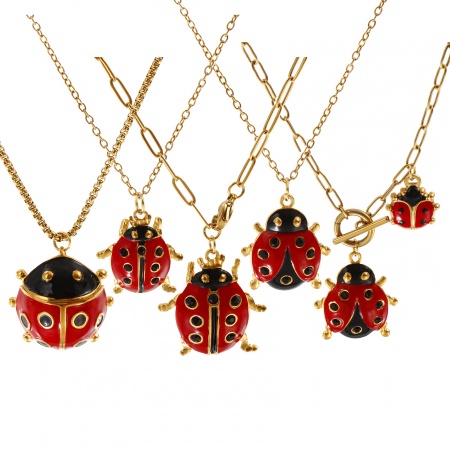 Immagine di Coccinella Collana con Ciondolo All'Ingrosso, 18K Vero Oro Placcato 304 Acciaio Inossidabile Donne Placcatura Sottovuoto PVD Ecologica Insetto Pastorale Naturale Regalo Gioielli Per Rivenditore, 1 Pz