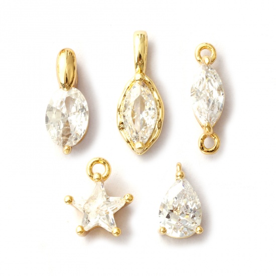 Image de 2 Pcs Breloques en Laiton Plaqué Or 18K Géométrique à Zircone Cubique Clair