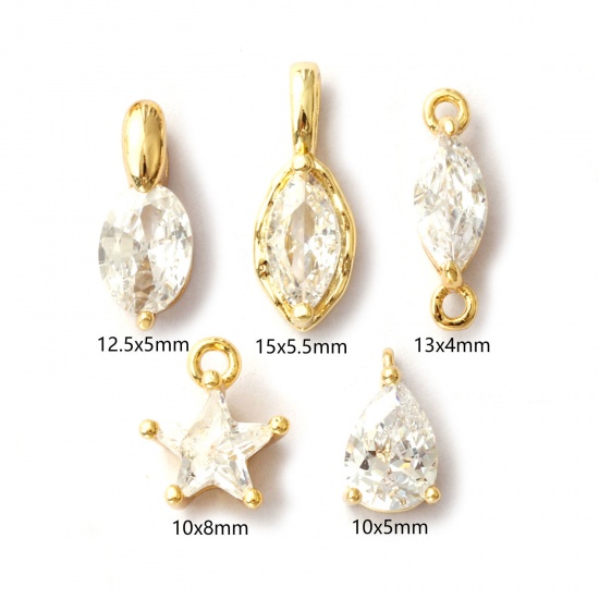 Image de 2 Pcs Breloques en Laiton Plaqué Or 18K Géométrique à Zircone Cubique Clair