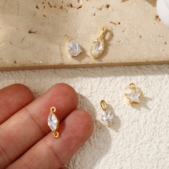 Image de 2 Pcs Breloques en Laiton Plaqué Or 18K Géométrique à Zircone Cubique Clair