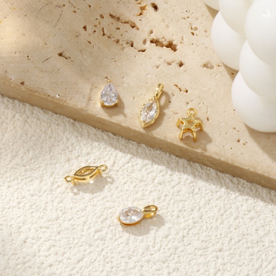 Image de 2 Pcs Breloques en Laiton Plaqué Or 18K Géométrique à Zircone Cubique Clair