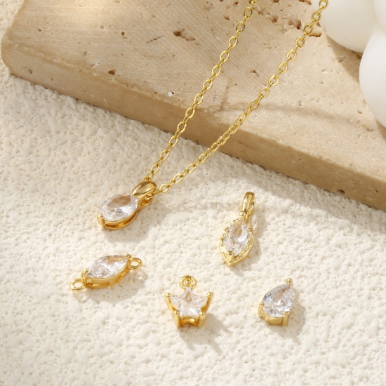 Image de 2 Pcs Breloques en Laiton Plaqué Or 18K Géométrique à Zircone Cubique Clair