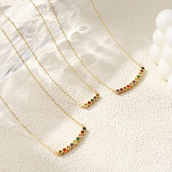 Picture of 18K Real Gold Plated Link Cable Chain Round Pendant Charm Necklace, Brass For Women, Multicolour Cubic Zirconia Minimalist Birthstone Gift, Eco-friendly
