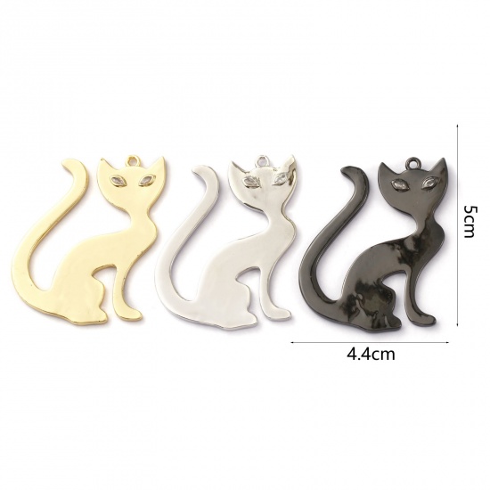 Immagine di 1 Pz Ottone Ciondoli Pendenti Multicolore Gatto Trasparente Cubic Zirconiae 5cm x 4.4cm