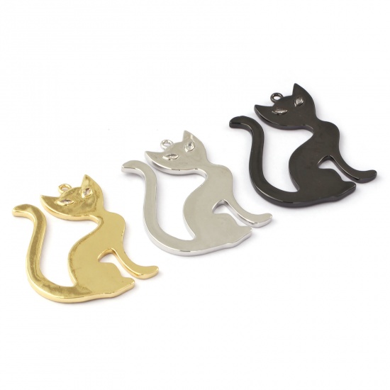 Immagine di 1 Pz Ottone Ciondoli Pendenti Multicolore Gatto Trasparente Cubic Zirconiae 5cm x 4.4cm