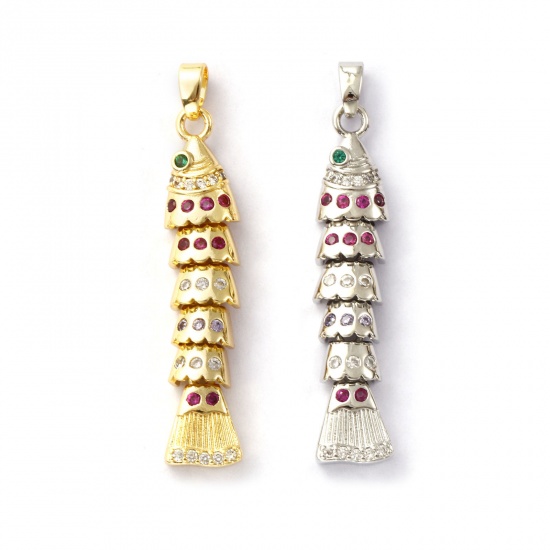 Image de 1 Pièce Pendentifs Bijoux d'Océan en Laiton Multicolore Poisson Mobile à Zircone Cubique Multicolore 4.1cm x 0.8cm